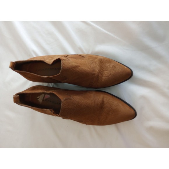 Lucky Brand Joelle Light Brown Nubuck Leather Ankle Booties, Size 8.5 - Picture 5 of 11